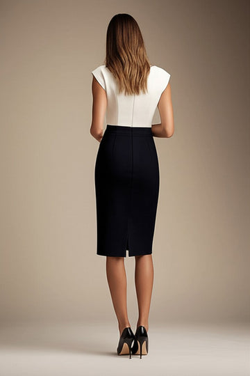 Robe formelle moulante à col bateau noire et blanche